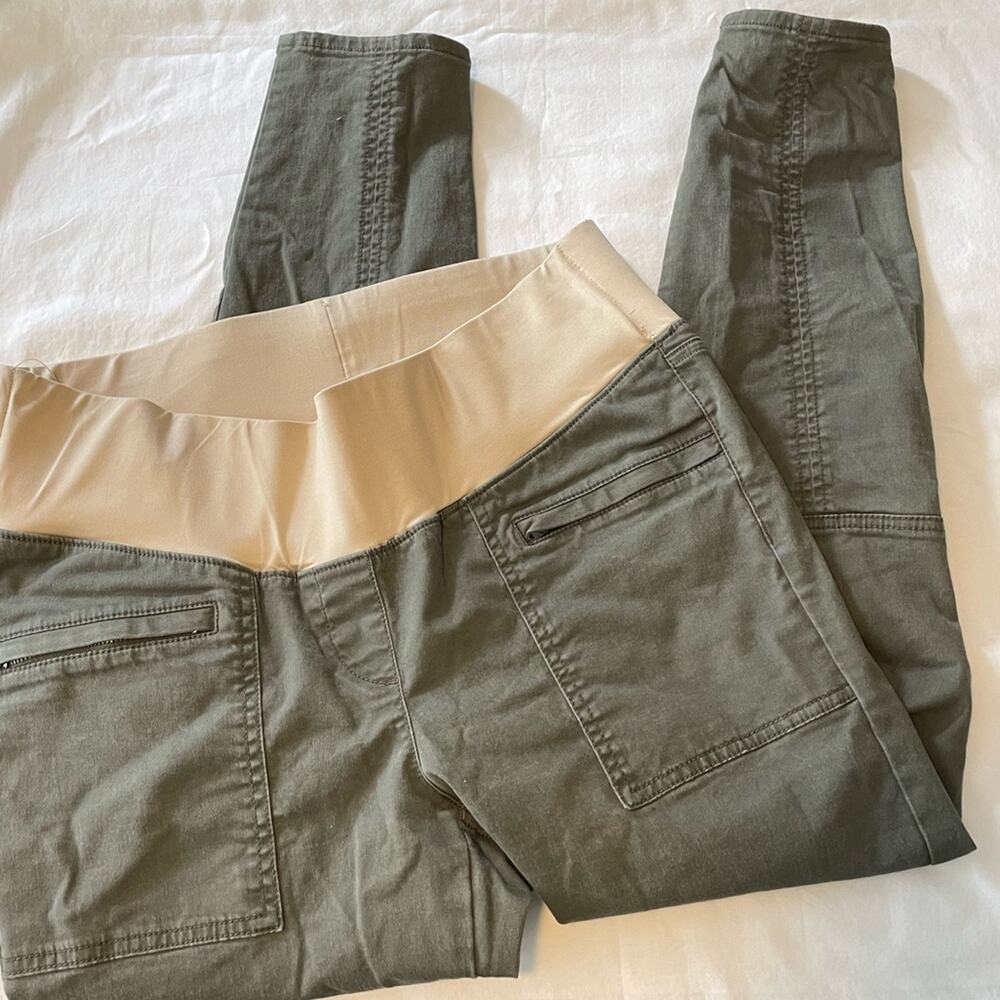 LOFT Olive Green Ankle Cropped Pants with Cream Waistband
